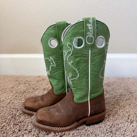 Olathe Boot Co. Youth Kids Green and Brown Boots Sz 9 - Picture 2 of 14